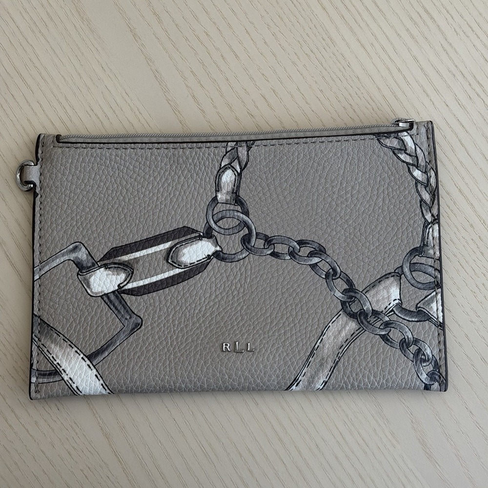 Lauren Ralph Lauren RLL Equestrian Print Gray Pouch